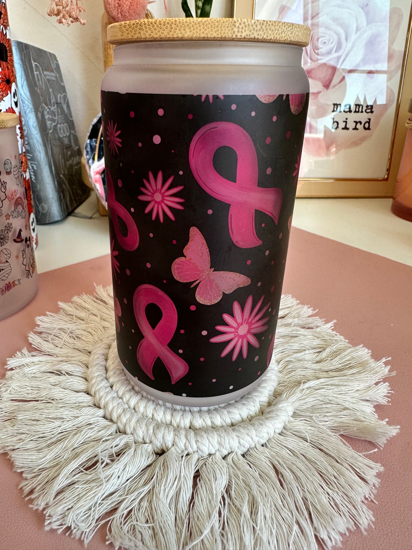 Breast Cancer 16 oz Frosted Cup